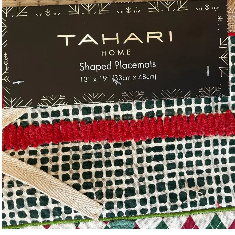 TAHARI Christmas Present Shaped Jute Placemats Set of 4 Holiday 13x19 New